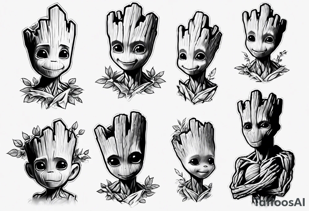 baby Groot half sleeve tattoo idea