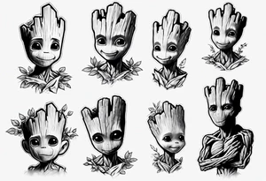 baby Groot half sleeve tattoo idea