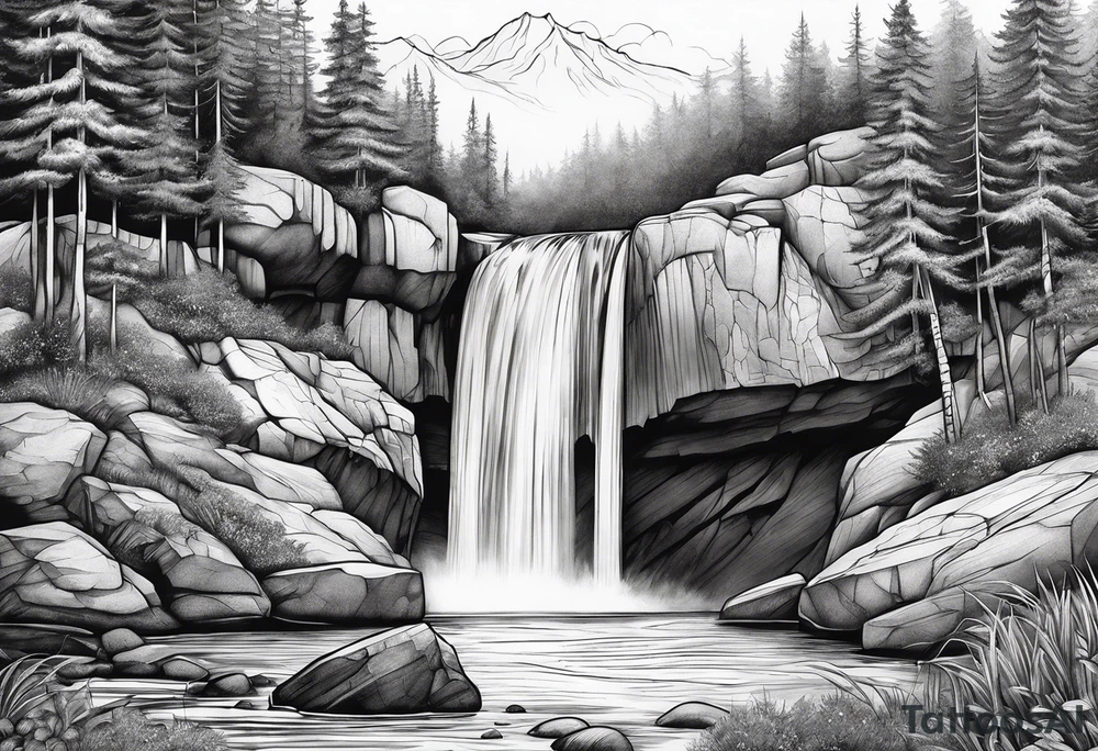 nature landscape with a waterfall tattoo idea