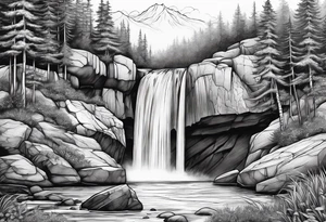 nature landscape with a waterfall tattoo idea