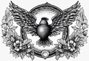 acorn with angel wings and halo tattoo idea