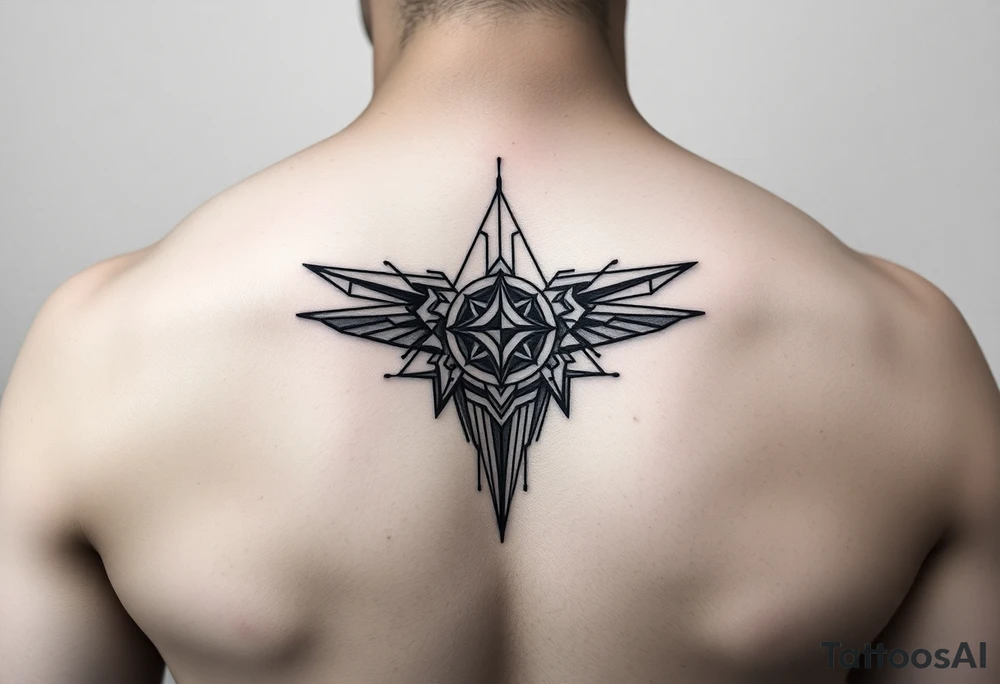Fine-line geometric realism blade runner 1982 inspired dystopian, futuristic, cyberpunk tattoo idea