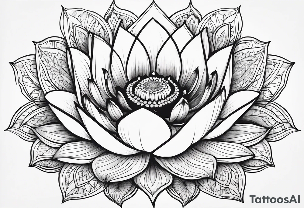 Lotus flower mandala with fine lines tattoo idea
