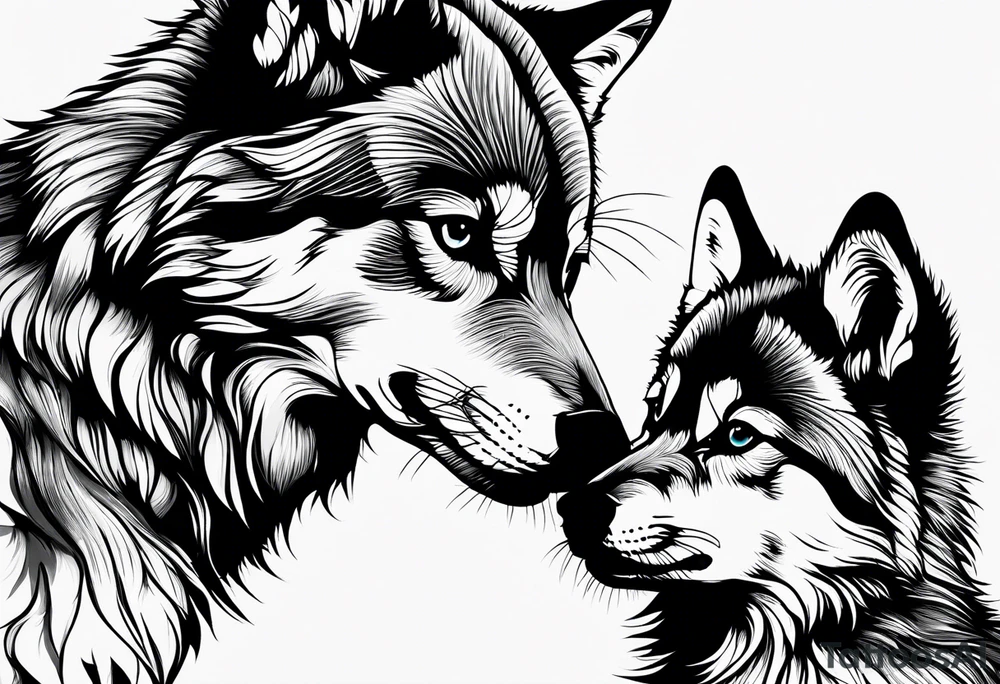 2 wolf cubs adoring and cute (one female, one male) tattoo idea