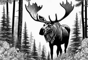 a psychedelic moose in the forest tattoo idea