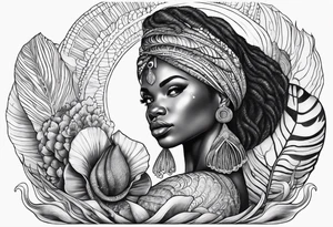 african mermaid in clam shell tattoo idea