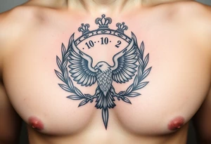 (roman numerals 10.10.2002) inside of laurel crown with imperial eagle tattoo idea