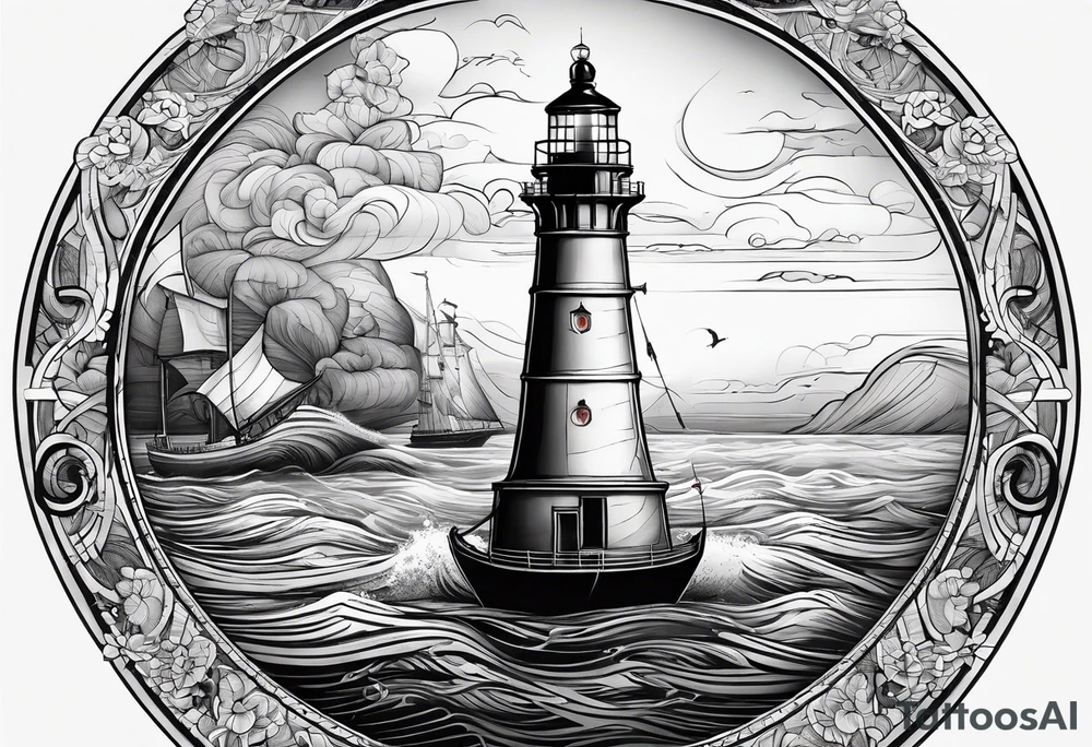 voilier vue de face. phare maritime dans le voilier servant de mat pour les voiles. tattoo idea