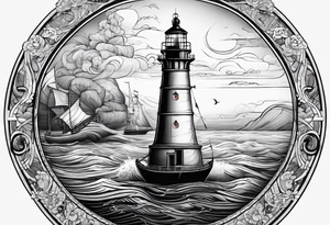 voilier vue de face. phare maritime dans le voilier servant de mat pour les voiles. tattoo idea