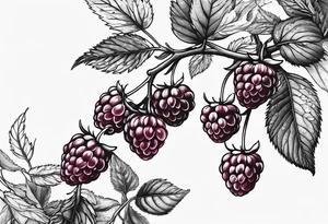a long raspberry branch with lots of leaves and no shading tattoo idea