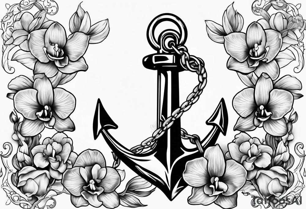 An anchor and orchids tattoo idea