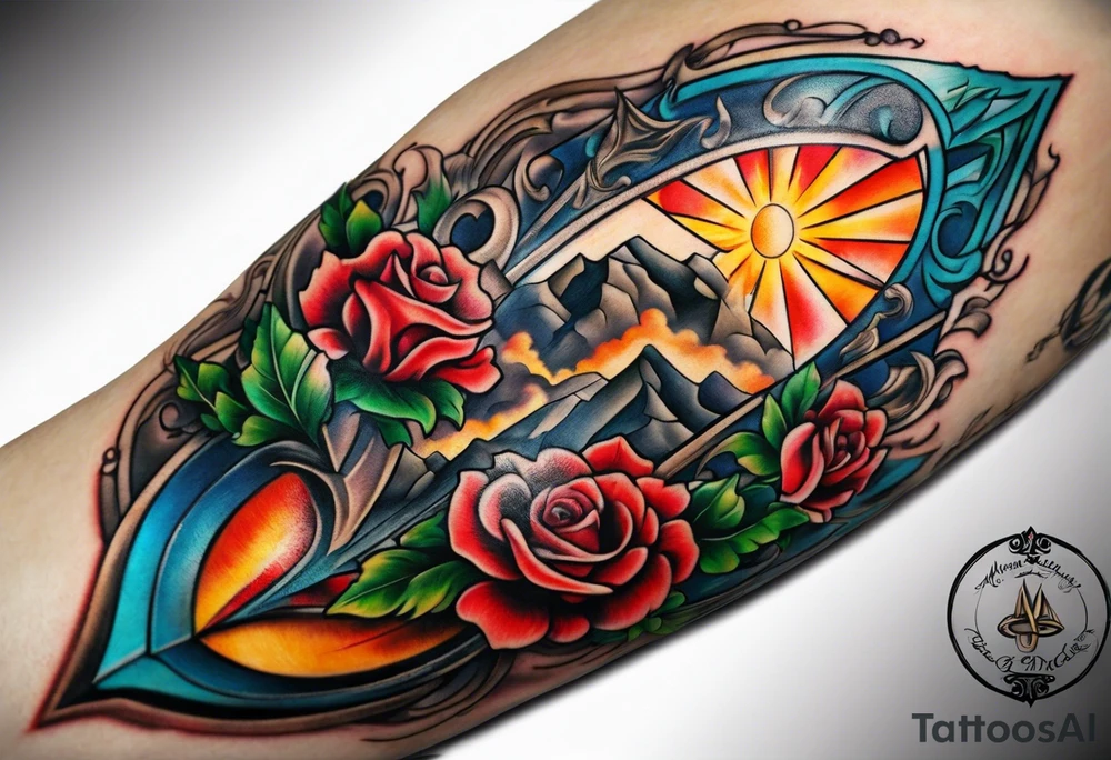 All 4 elements surrounding a broken sword tattoo idea