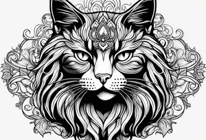Long hair cat, regal, face black and white tattoo idea