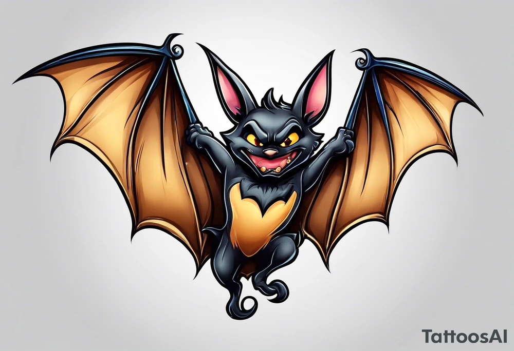 cartoon bat in style of disney, in memory of tattoo idea