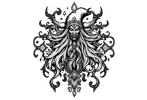 mystical dark and long ornament with shaman and witch mytolog and ancient rhyme tattoo idea