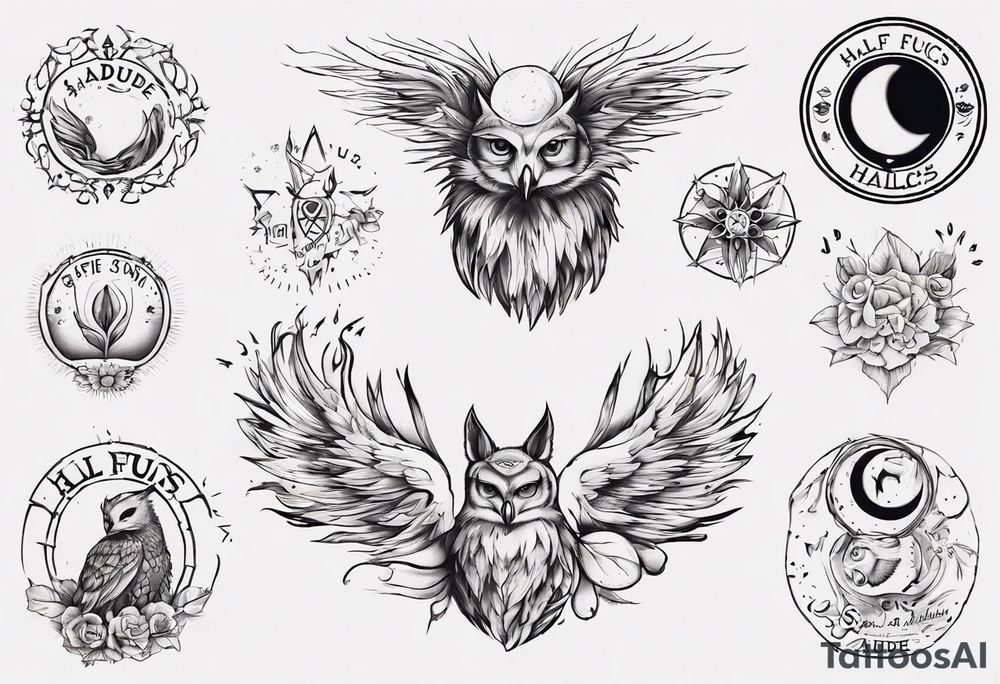 halb 
Fuchs halb Eule unter der Sonne mit dem Schriftzug Sapere Aude tattoo idea