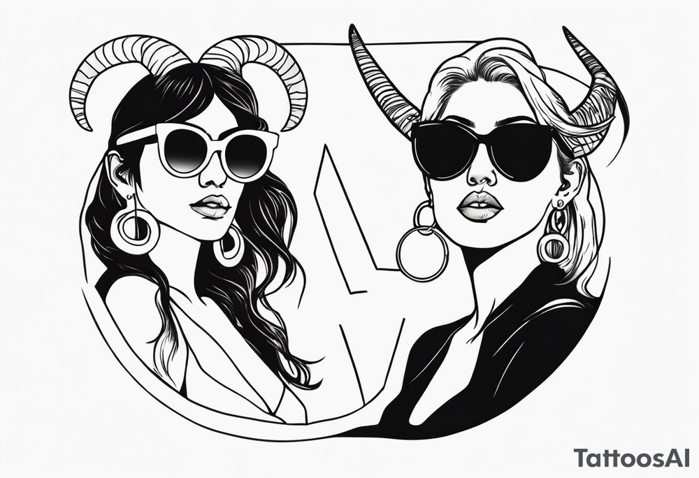 woman with big titts and a capricorn with sunglasses tattoo idea