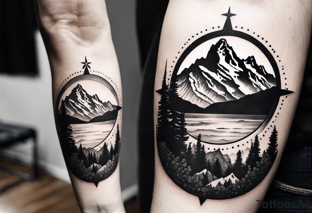 grand Teton mountains with compass tattoo idea