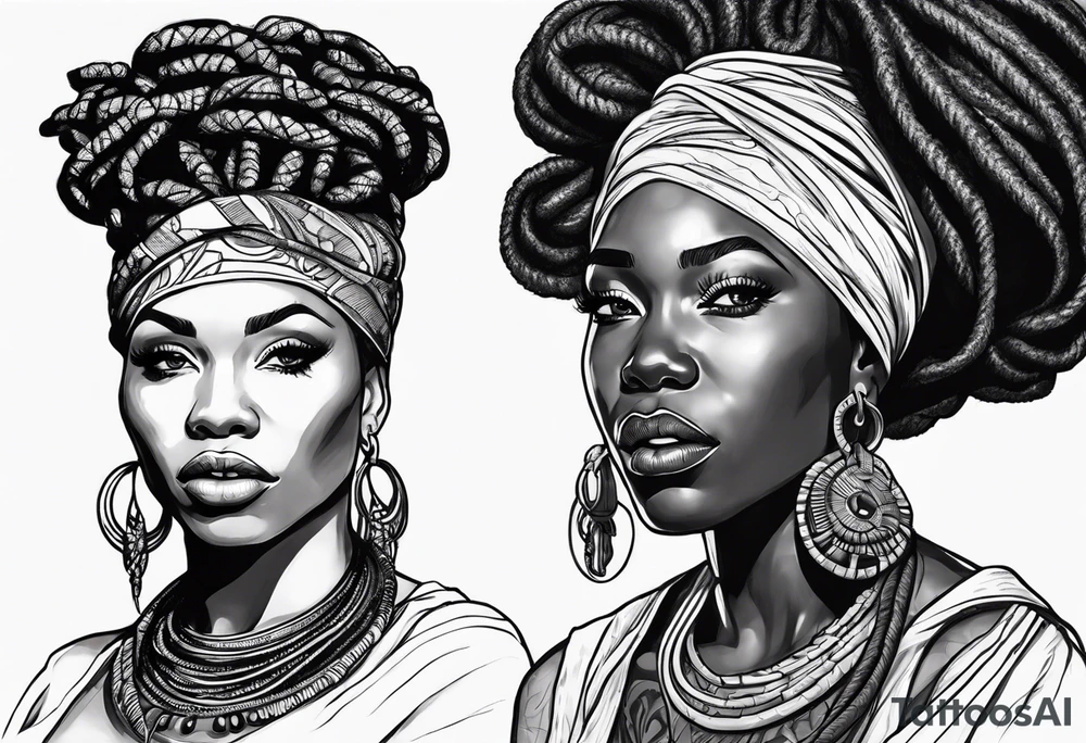 African woman with dreads medusa tattoo idea