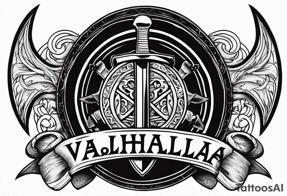 Valhalla sword shield axe tattoo idea