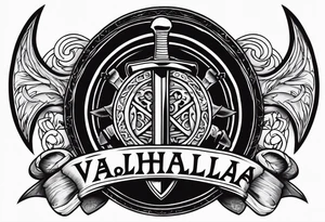Valhalla sword shield axe tattoo idea