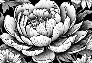 Japanese Floral peony water sleeve black and white neo traditional chrysanthemum tattoo idea