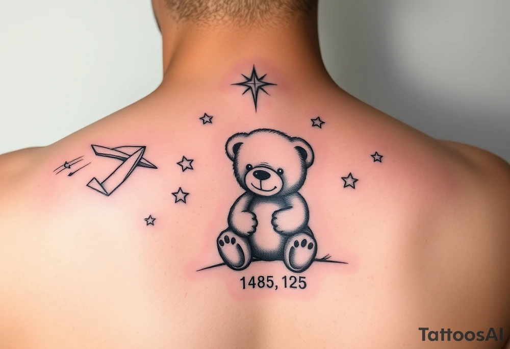 Baby lost , new beginning, shooting star , teddy bear , death date , life small tattoo tattoo idea