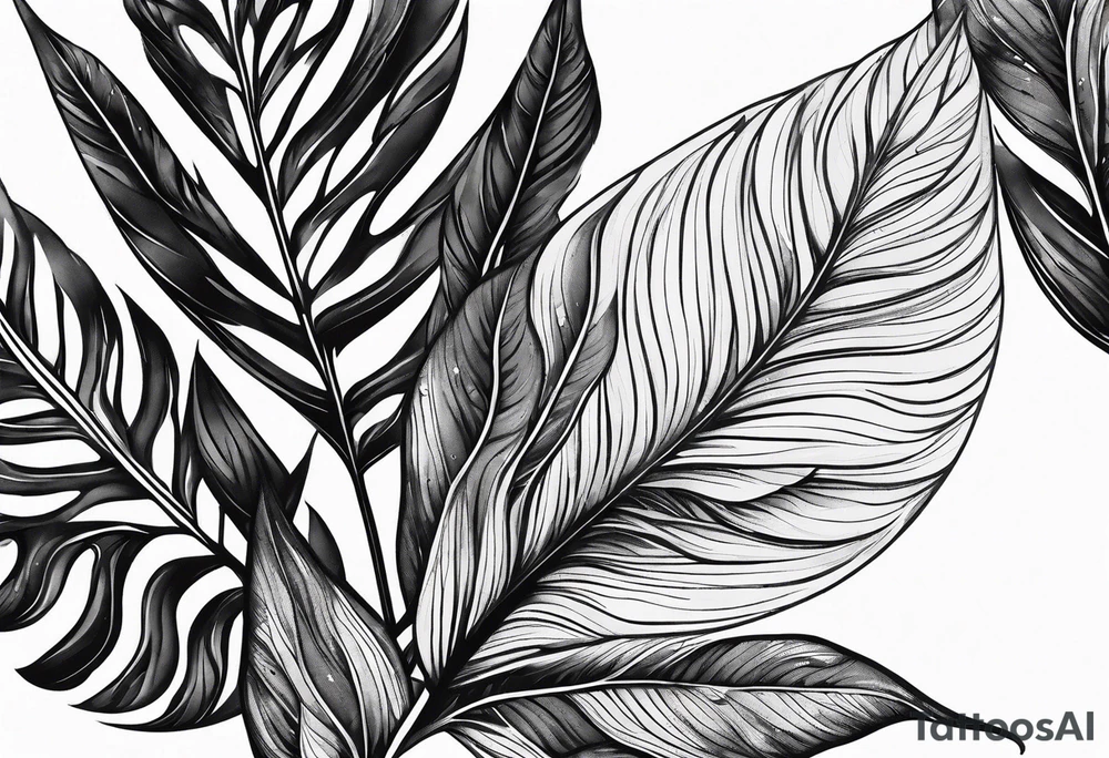 leaves with flow and stippling dots, white background tattoo idea