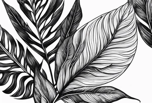 leaves with flow and stippling dots, white background tattoo idea