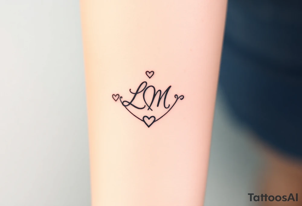 wedding ring with initials L and M and hearts tattoo idea