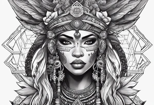 valkrye, kali, pirate, african goddess, , warrior, native american, lotus, zenza resonance, skulls, dragon, pachamama, left side face, chest, right wing, tattoo idea
