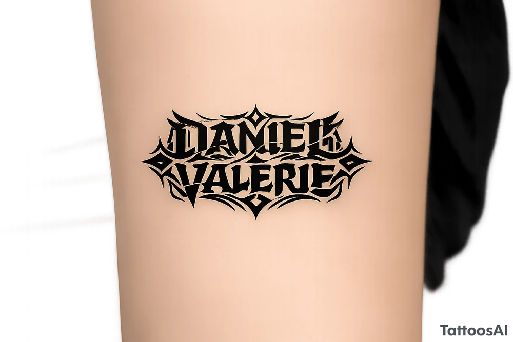 Daniel Valerie written with kpop demon hunters patterns, have it evoke the styling of korean writing and incorporate golden joinery tattoo idea