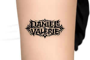 Daniel Valerie written with kpop demon hunters patterns, have it evoke the styling of korean writing and incorporate golden joinery tattoo idea