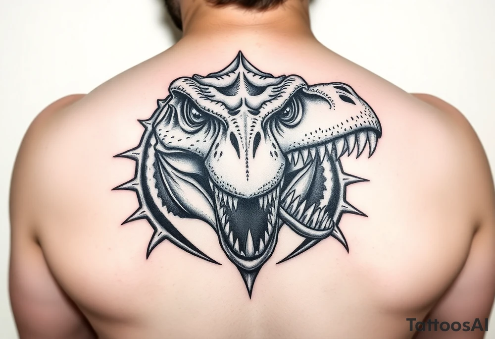 Dilophosaurus staring at you showing teeth 
mean looking tattoo idea