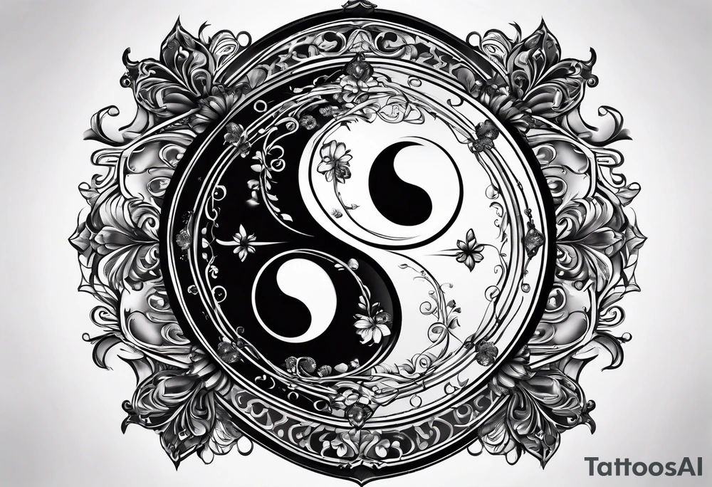 Yin yang blended with an hourglass, rich details tattoo idea