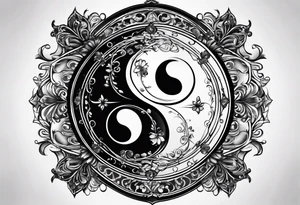 Yin yang blended with an hourglass, rich details tattoo idea