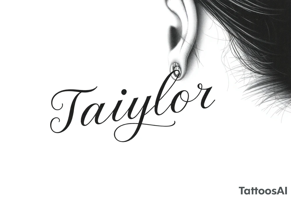 The name Taiylor spelled horizontal with the O as a diamond ring behind the ear tattoo tattoo idea