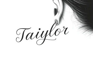 The name Taiylor spelled horizontal with the O as a diamond ring behind the ear tattoo tattoo idea
