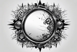 shattered mirror with a hand reaching out and the finger pointing to the center of mirror appearing as if to shatter it and theres gears revealed underneath the shattered mirror tattoo idea