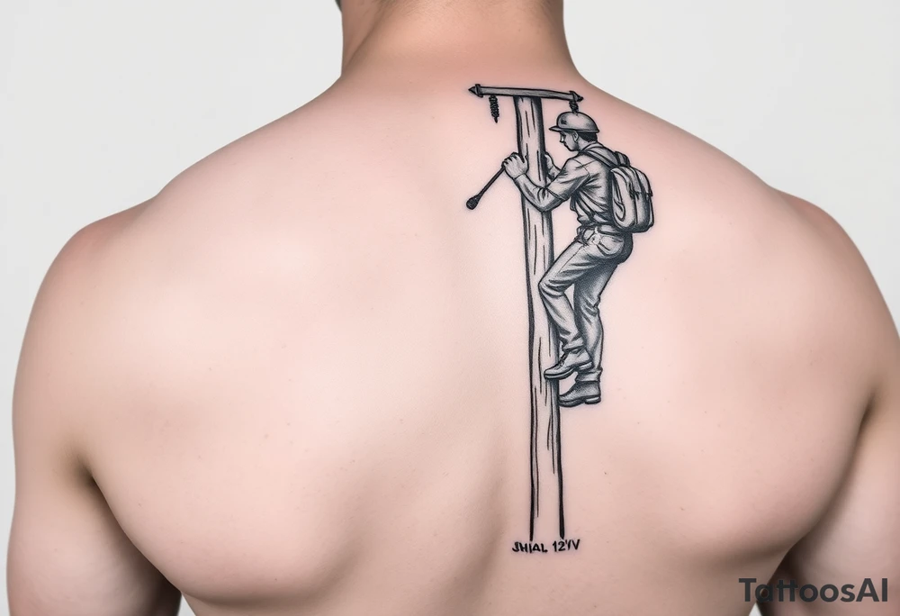 power lineman climbing a wooden 12kv pole tattoo idea