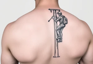power lineman climbing a wooden 12kv pole tattoo idea