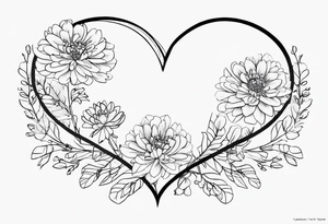 aster flowers shaping a heart with the name Cameron used to draw the heart and the time 8:34am written in words tattoo idea