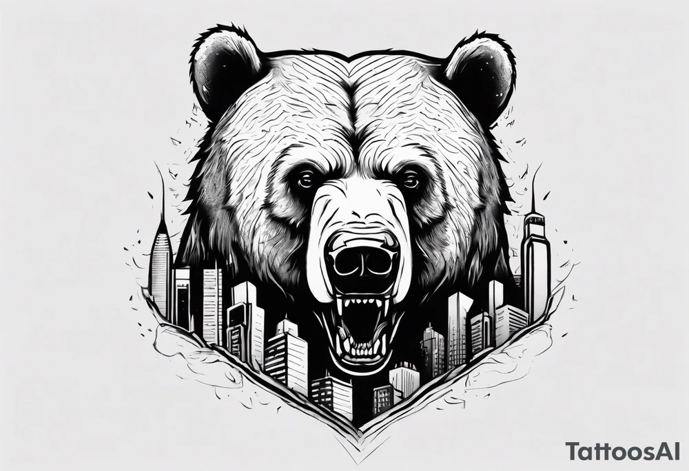 Serious bear coming up behind a city tattoo idea