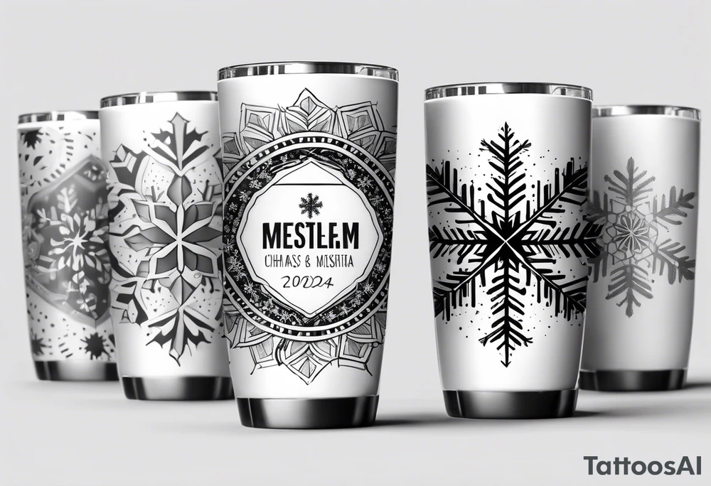 Christmas 2024 personalized name banner on a 20 oz tumbler minimalist snowflake motif tattoo idea
