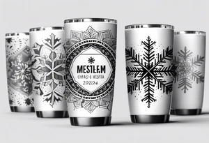 Christmas 2024 personalized name banner on a 20 oz tumbler minimalist snowflake motif tattoo idea