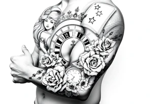 Roulette casino and princess and cross, baby angels, roses and clock and stars and fish, crown tattoo idea