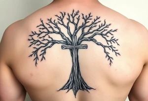 tree of life with the cross inside and some of the branches wrapping around it tattoo idea