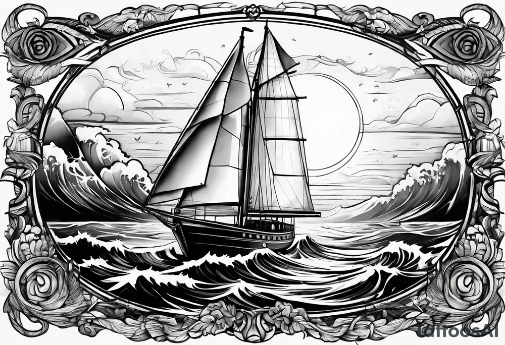 phare maritime dans un bateau entouré de voiles. tattoo idea