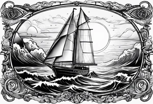 phare maritime dans un bateau entouré de voiles. tattoo idea
