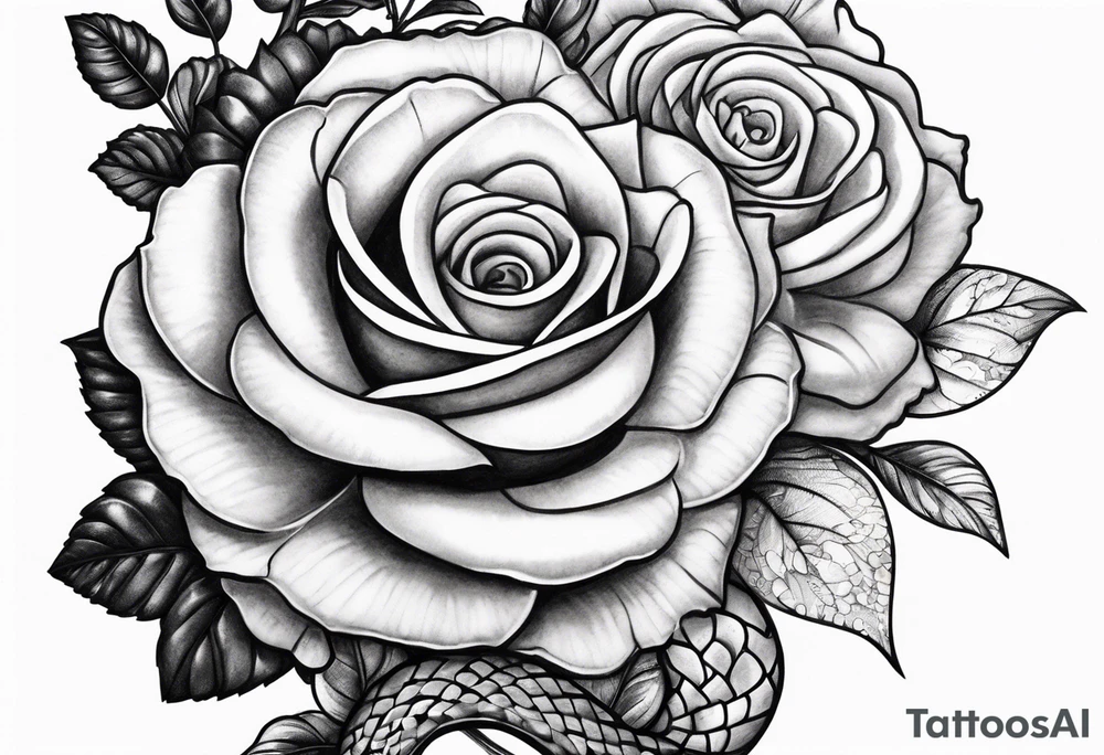 snake tatto wrapped around my arm with one money flower and one rose flower tattoo idea